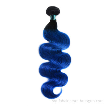 Wholesale Peruvian 100% Human Hair Unprocessed 1b/Blue Ombre Color Body Wave Hair Bundles Virgin Cuticle Aligned Hair Extension